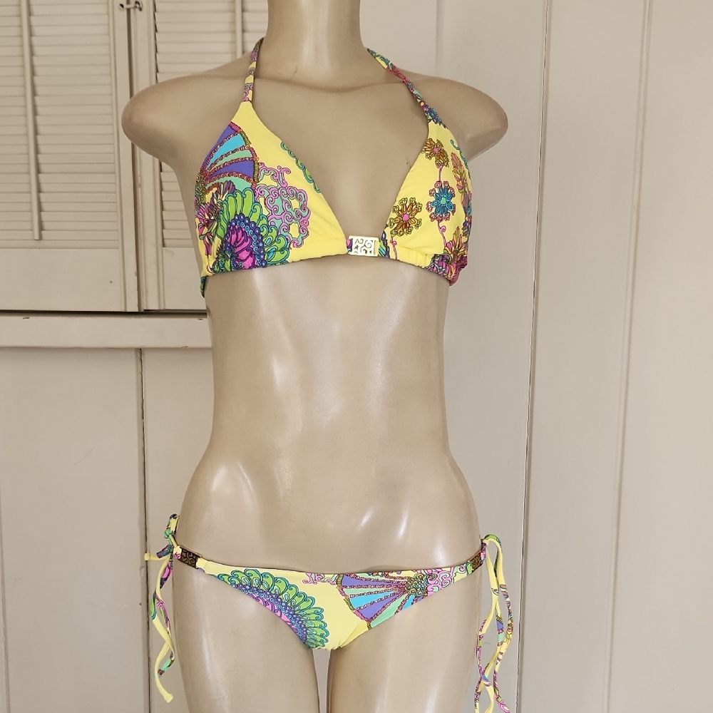 Trina Turk Vibrant Yellow Bikini with Purple Accents